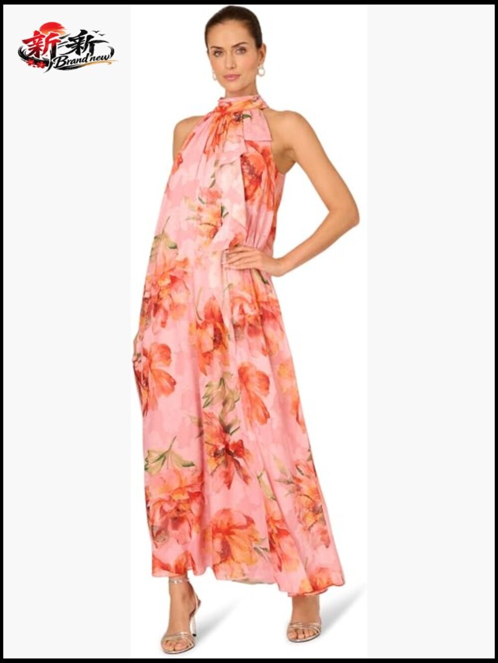 Adrianna Papell Women's Floral Halter Trapeze Gown 100% Polyester Formal